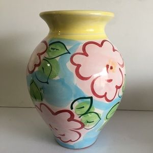 Signed Redware Floral Vase 6” Italy